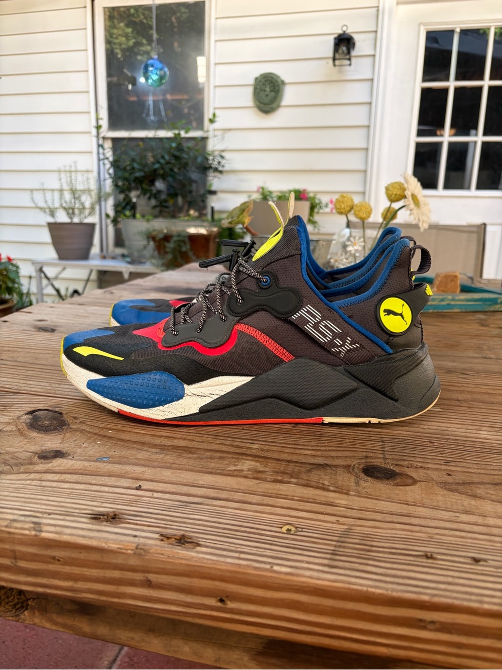 Puma RS-X3 Puzzle 374914-02 Men's Size 13 Black Blue Red Neon Sneakers